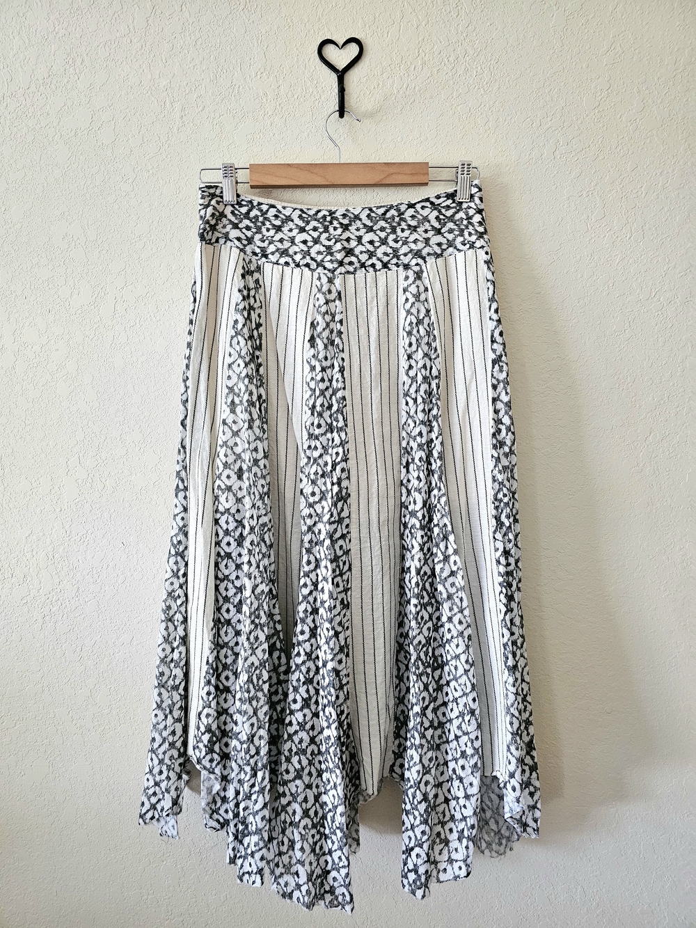 Boho Maxi Skirt with Embroidered Pink Waistband - White & Black Pattern - Picture 9 of 16
